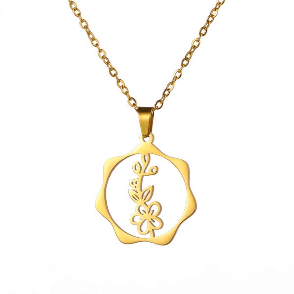 Stainless Steel Gold Snow Hualien Universe Flower-de-Luce December Flower Pendant Necklace