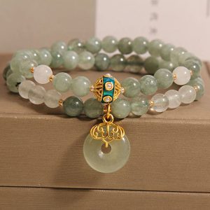 Aventurine Double-layer Jade Bracelet For Women Light Luxury Minority Exquisite Peace Buckle