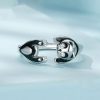 Cute Panda Open Ring Sterling Silver White Gold Plated Ring Bracelet