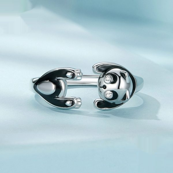 Cute Panda Open Ring Sterling Silver White Gold Plated Ring Bracelet