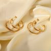Stainless Steel Set Colored Zircon Earrings