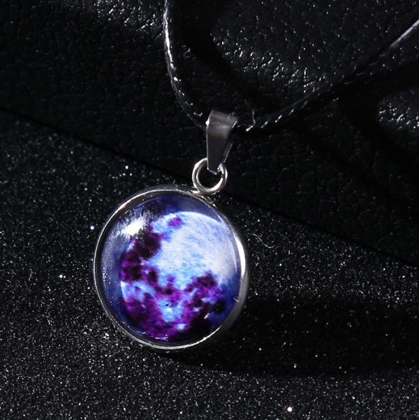 Time Stone Christmas Moon Night Sky Luminous Alloy Pendant Necklace