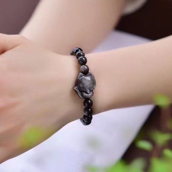 Obsidian Fox Single Ring Bracelet For Women