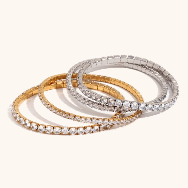 Simple And Light Luxury Stainless Steel Plated 18K Gold Elastic Zircon Bracelet Ornament