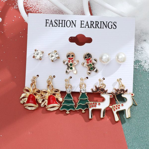 Christmas Snowman Cane Stud Earrings Combination Set