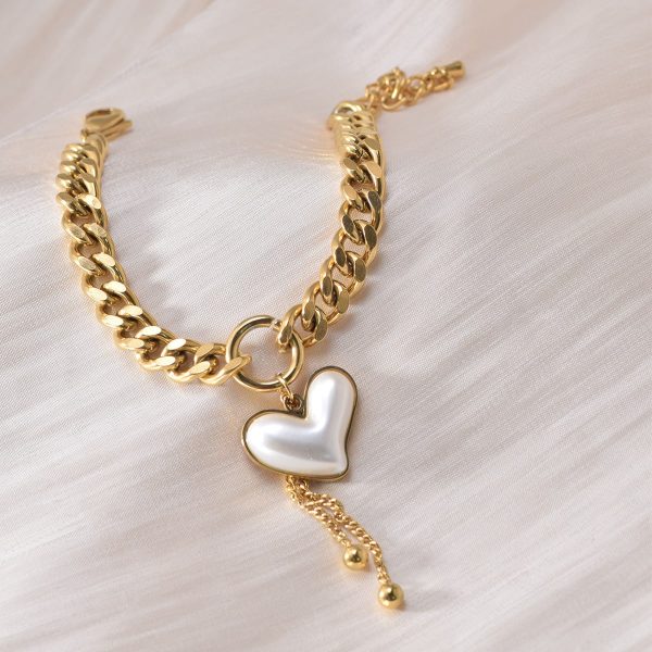 Heart Bracelet Stainless Steel Gold-plated Pearl Handmade Chain