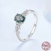 S925 Sterling Silver Seaweed Agate Ring For Women Elegant Retro