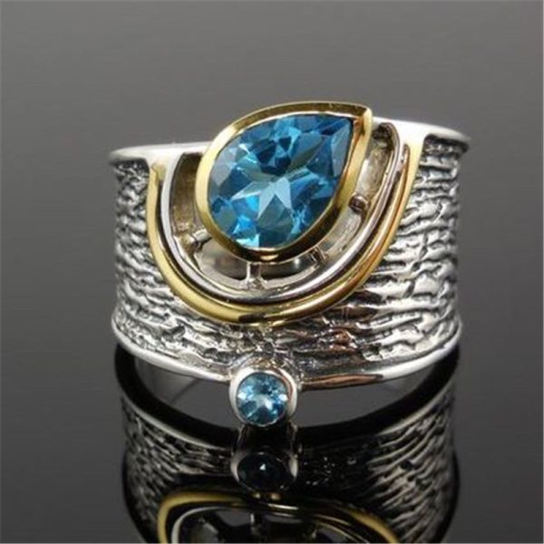 Creative Chinese Style Style Inlaid Blue Rhinestone Zircon Ring