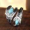 Bilateral Water Drop Turquoise Smear Fashion Carved Adjustable Ring