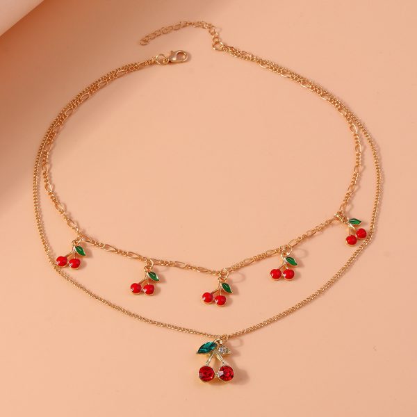 New Cute Sweet Double Layer Cherry Necklace