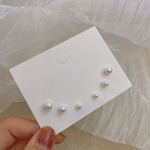Gentle Temperament Perfect Circle Pearl Earings Set Mini Women