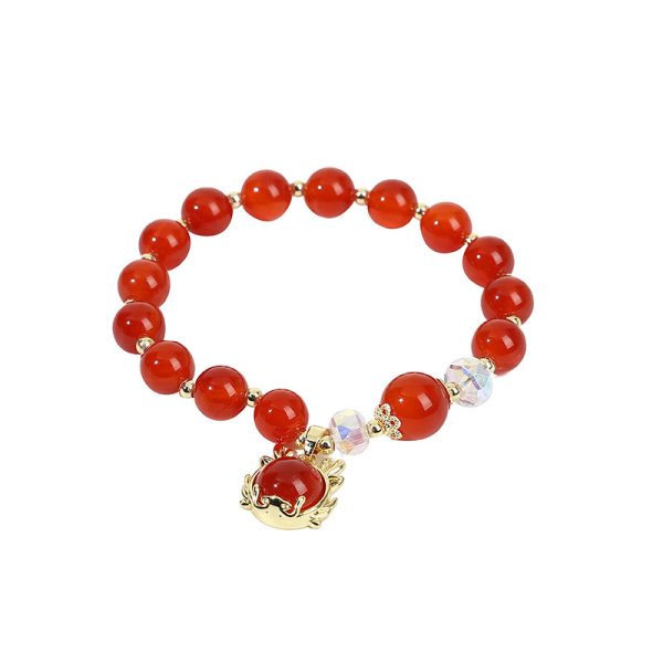 Chinese Style Beads String Bracelet Lucky Dragon Year Lucky Coin Agate Bracelet