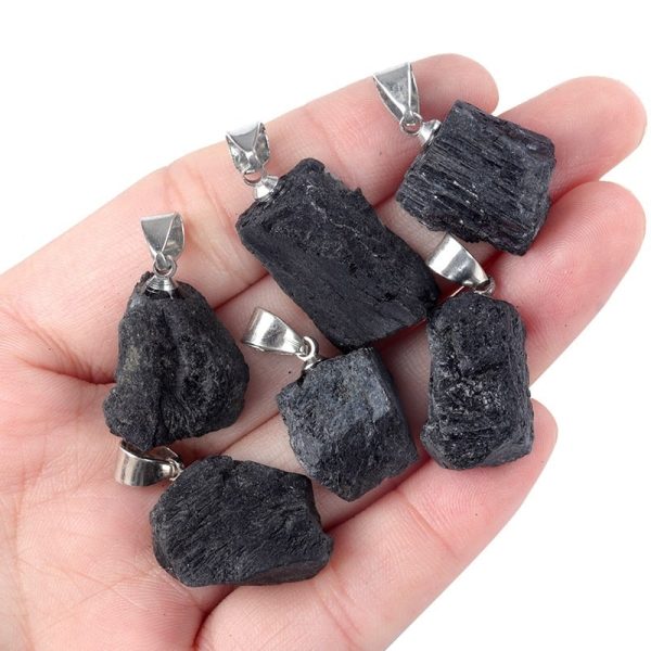 Black Tourmaline Natural Crystal Irregular Pendant