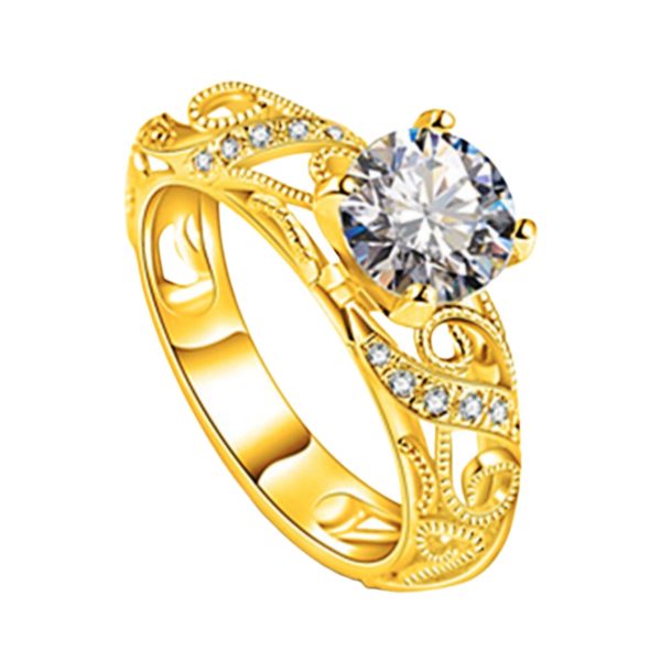 Zircon Ring Colorful Gold Four Claw Diamond