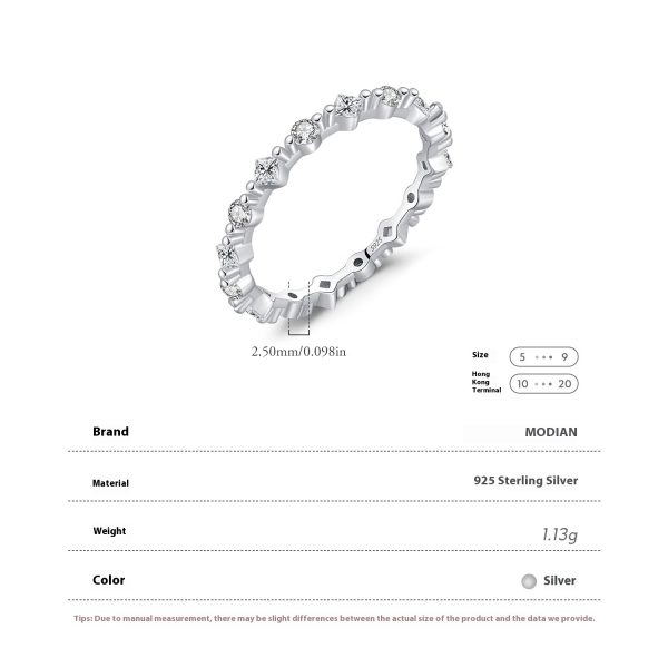 S925 Silver Ins Style Popular Irregular Row Diamond Ring Female