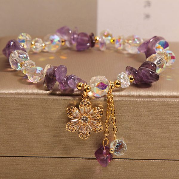 Amethyst Zircon Flower Pendant Women's Bracelet
