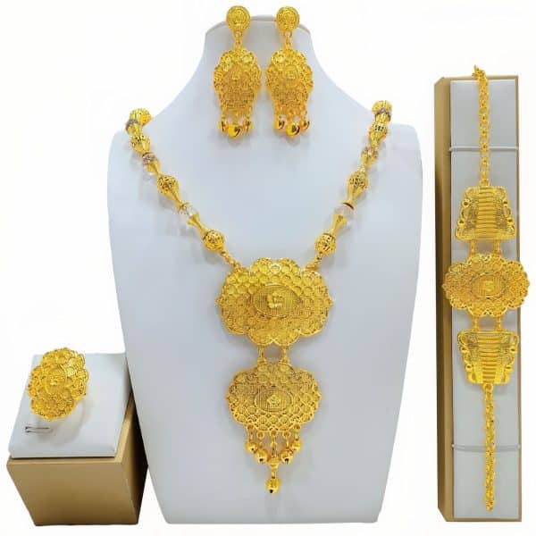 High-end Bridal Wedding Necklace Earring Ring Bracelet Ornament Suit
