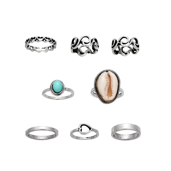Personality Heart Shell Turquoise 8 Pieces Set Rings
