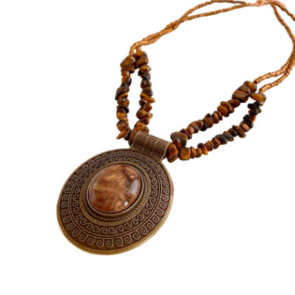 0c11954a-18f6-45af-a54b-e35f2c703b49.jpg Irregular Tiger Eye Stone Oval Pendant Necklace With Retro And Antique Style