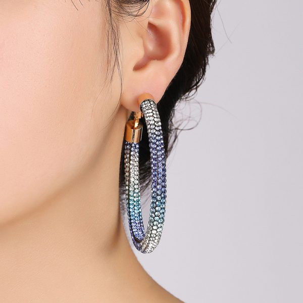 Full Diamond Gradient Big Circle Earrings Nightclub Stage Party Ear Accessories