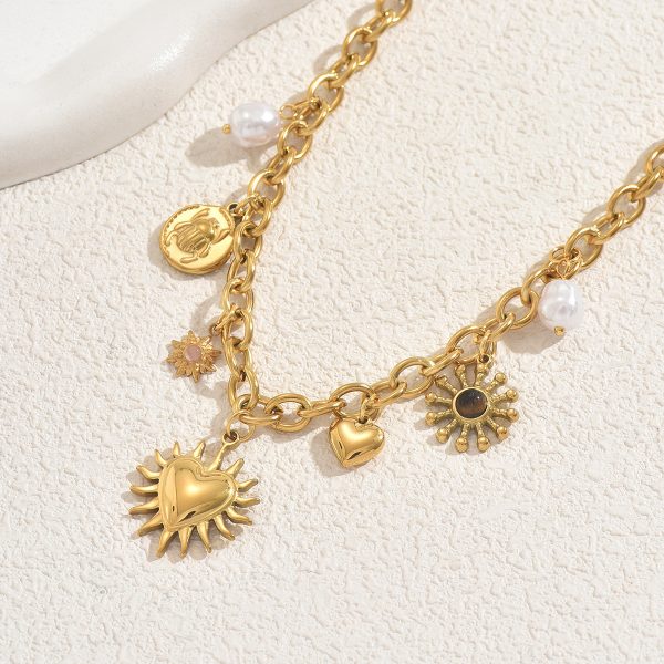 Niche Love Inlaid Pearl Gem Same Design Pendant Chain