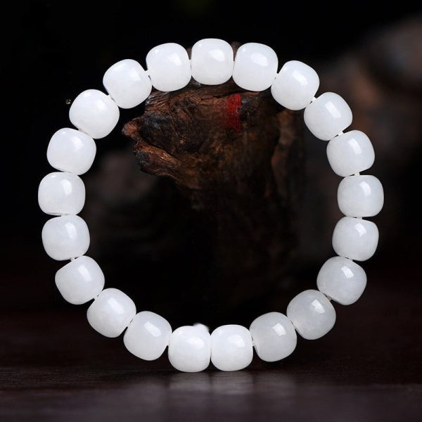 White Jade Barrel Beads Men's And Women's Bracelet