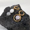 Asymmetric Plating Openwork Circle Stitching Natural Stone Earrings