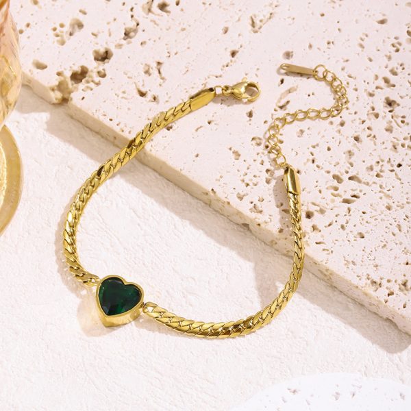 European And American Entry Lux Style Green Heart Zircon Bracelet For Women