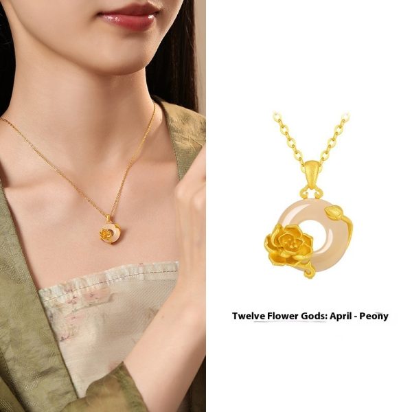 The 12 Floras White Chalcedony Safety Buckle Pendant Necklace