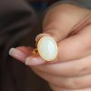 Gilding Inlaid Hetian Egg Noodles Elegant Female Open Ring