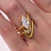 Light Luxury Advanced Moissanite Ring Horse Eye Main Stone Hollow Curve Design Sense