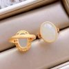 Gilding Inlaid Hetian Egg Noodles Elegant Female Open Ring