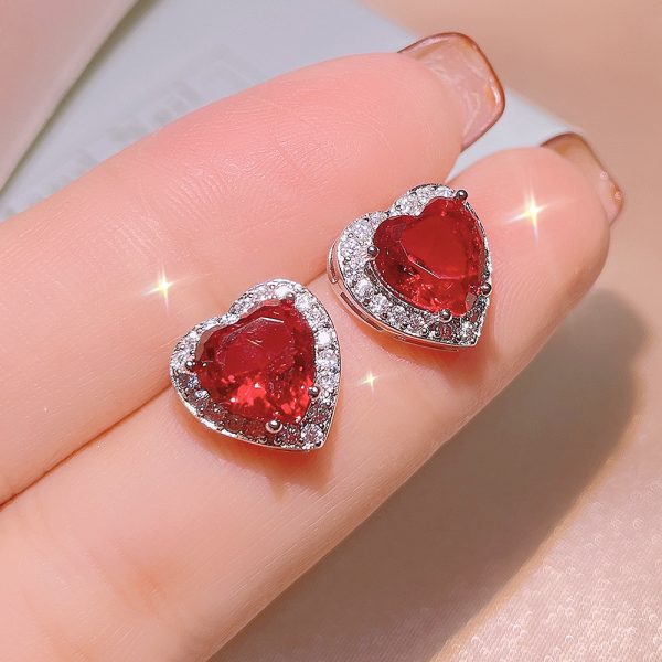 Garnet Ring Pendant Stud Earrings Three Piece Jewelry Set