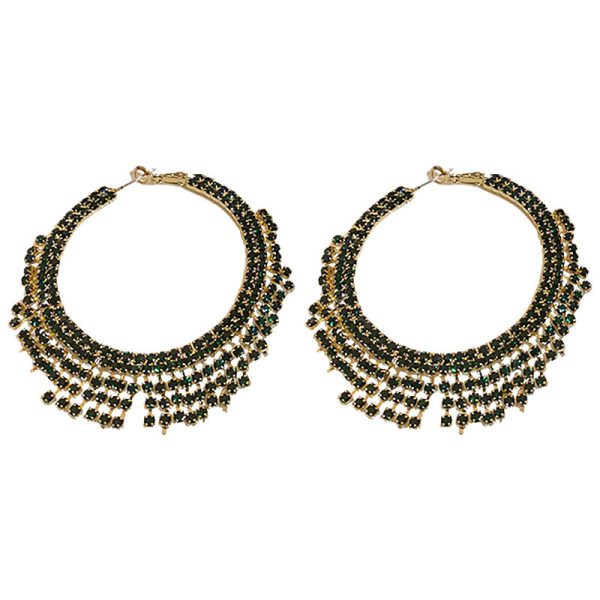 Silver Needle Set Diamond Circle Tassel Earring Fashion Girl