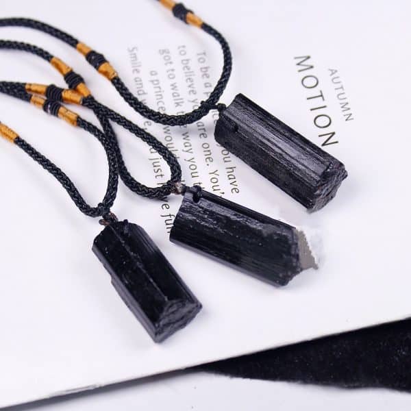 Natural Crystal Stone Column Black Tourmaline Original Stone Pendant Necklace