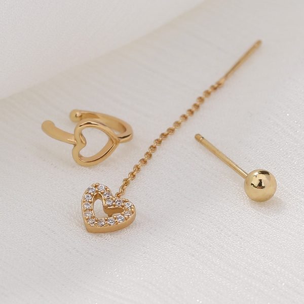 Personality Minority Love Three-piece Set Of Gold Copper Micro-zircon Ear Clip Earrings Female