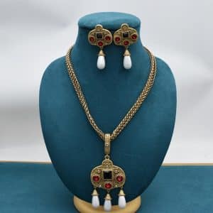 Vintage Glass Inlaid Tassel Pearl Necklace Ear Stud