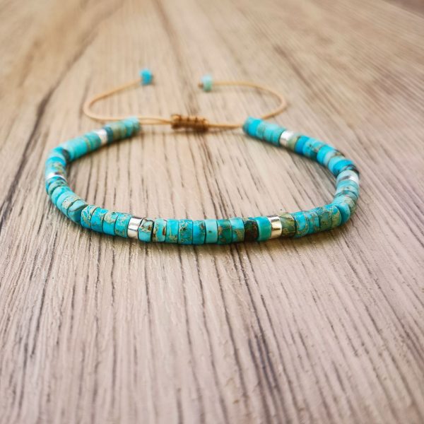 Natural Stone Flat Beads Bracelet Single Circle Malachite