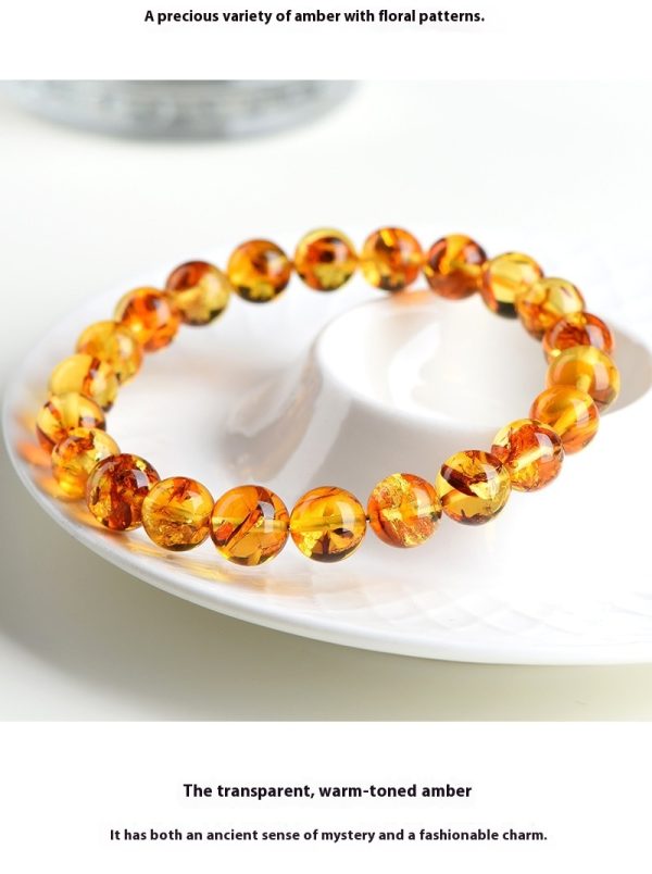 Natural Yellow Piebald Amber Bracelet Water Purification