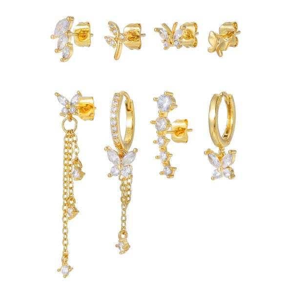 Elegant Butterfly Chain Tassel Zircon Ear Bone Stud Eight-piece Set