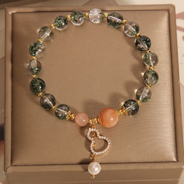 Green Phantom Quartz Crystal Female Niche Mori Style Simple Calabash Pendent Bracelet