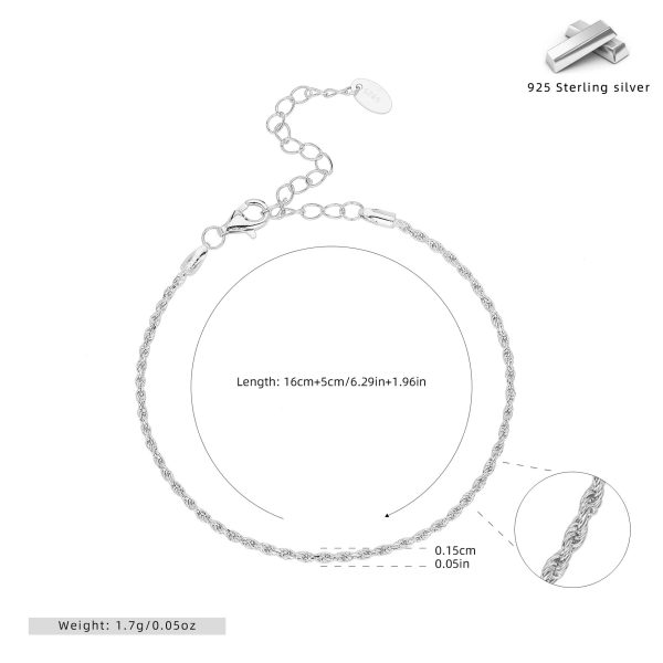 S925 Silver Hemp Flowers Chain Woven Square Zirconium All-match Bracelet