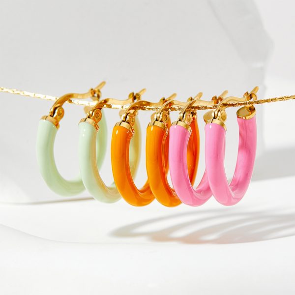 Ins Wind Circle Macaron Dripping Oil Ear Ring