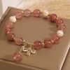 Freshwater Pearl Strawberry Quartz Bracelet Women