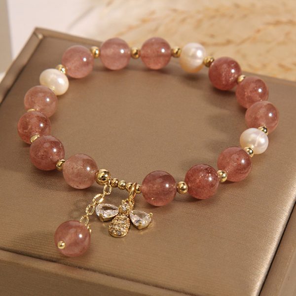 Freshwater Pearl Strawberry Quartz Bracelet Women