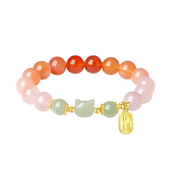 Red Agate Bracelet Hetian Jade Cat National Style