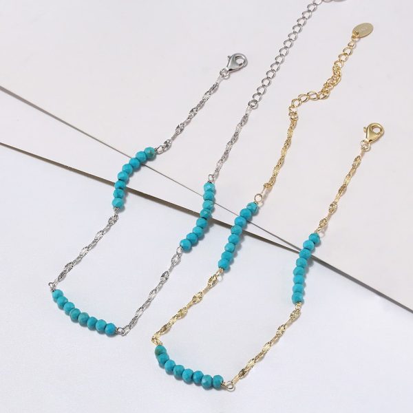 S925 Fine Silver Choker And Turquoise Combination Anklet For Women