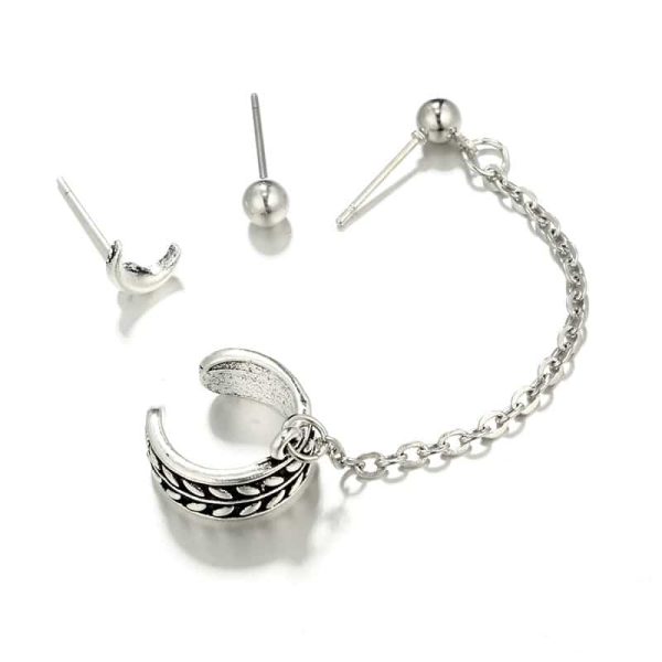 Fashion Simple Moon Round Alloy Chain Earrings Ear Clips Retro 3-Piece Female Set