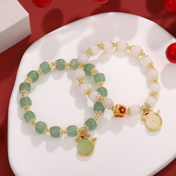 Chinese Style Beads String Bracelet Lucky Dragon Year Lucky Coin Agate Bracelet