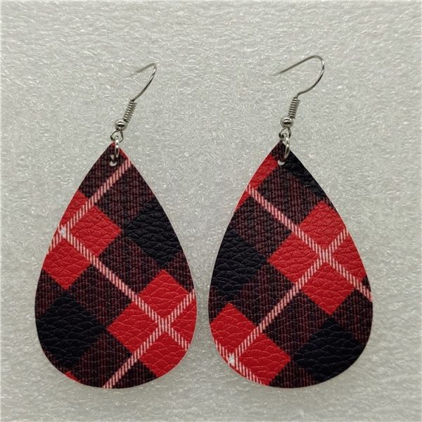 Duplex Printing Drop-shaped Leather Earrings
